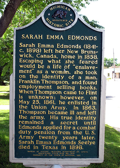 Sarah Emma Edmonds Michigan Historic Marker - Image ©2014 Look Around You Ventures LLC